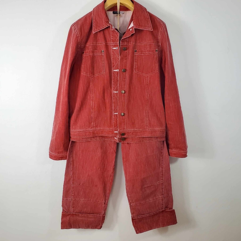 Red Corduroy Pantsuit Jacket & Pants Set
